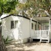 Casa mobile bianca tra gli alberi.