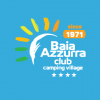 Logo Baia Azzurra Club su sfondo blu con sole stilizzato e stelle.